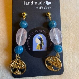Gold and Blue Tree of Life Earrings